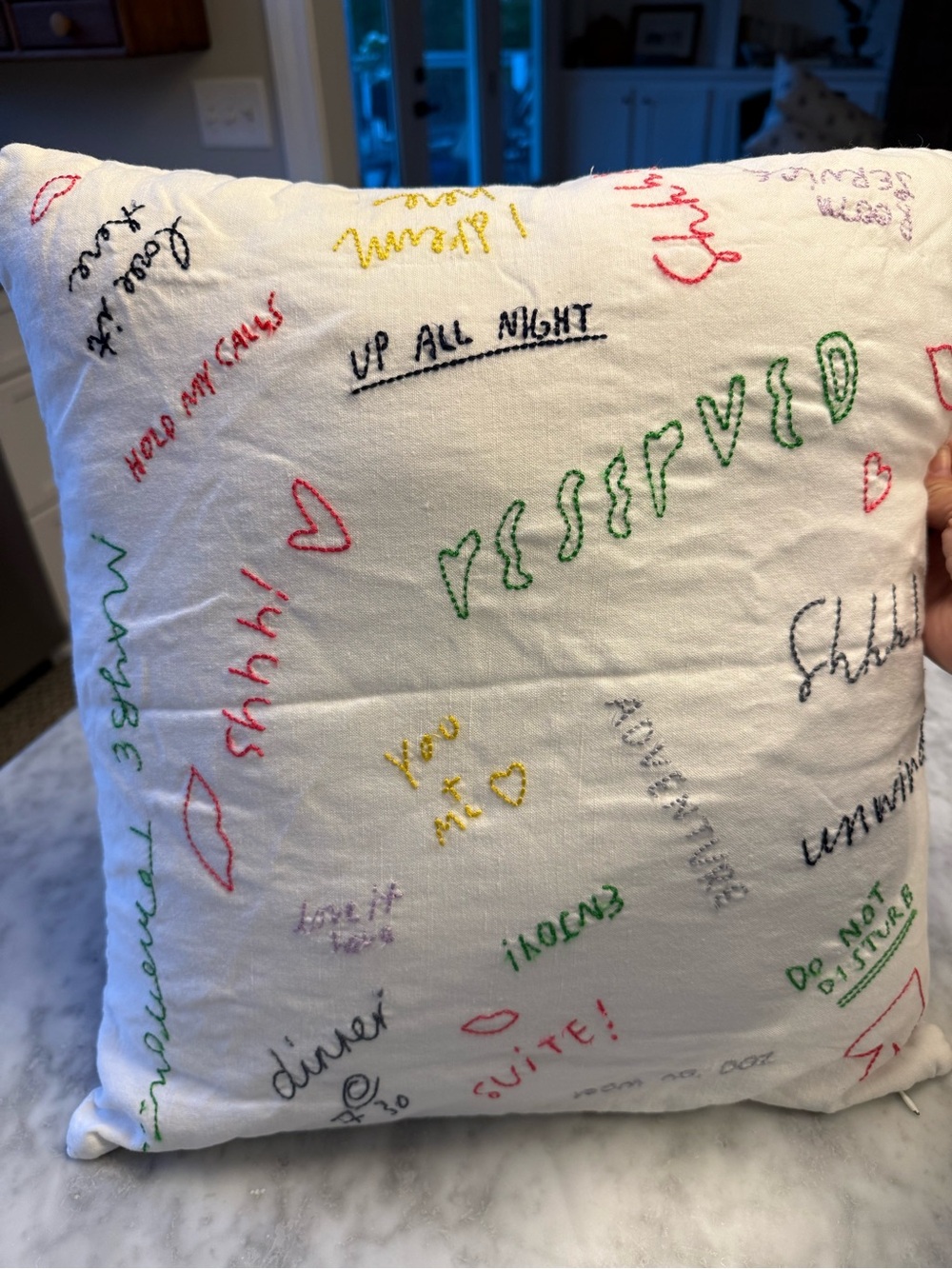 Kate Spade New York Embroidered Accent Throw Pillow 18x18 Hearts Phrases